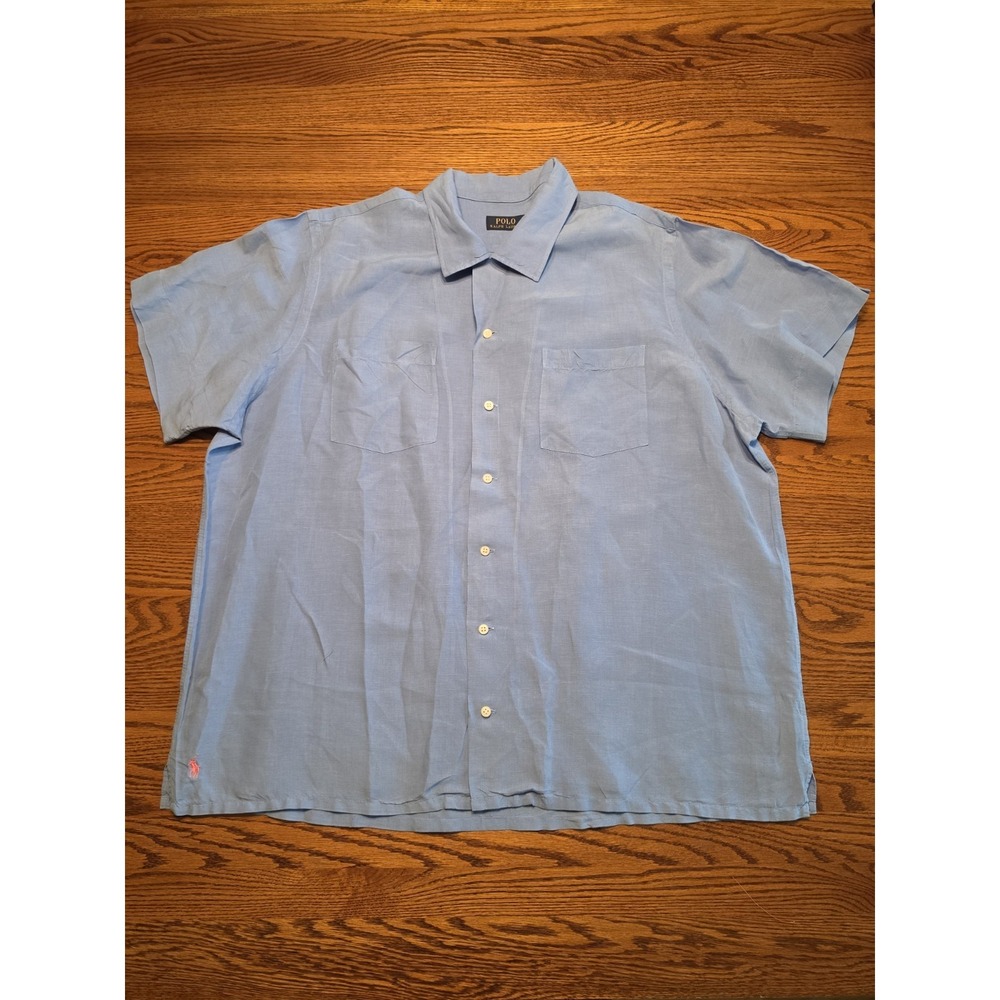 Polo Ralph Lauren Linen Silk Blend Button Up Camp Shirt Men's XXL Blue